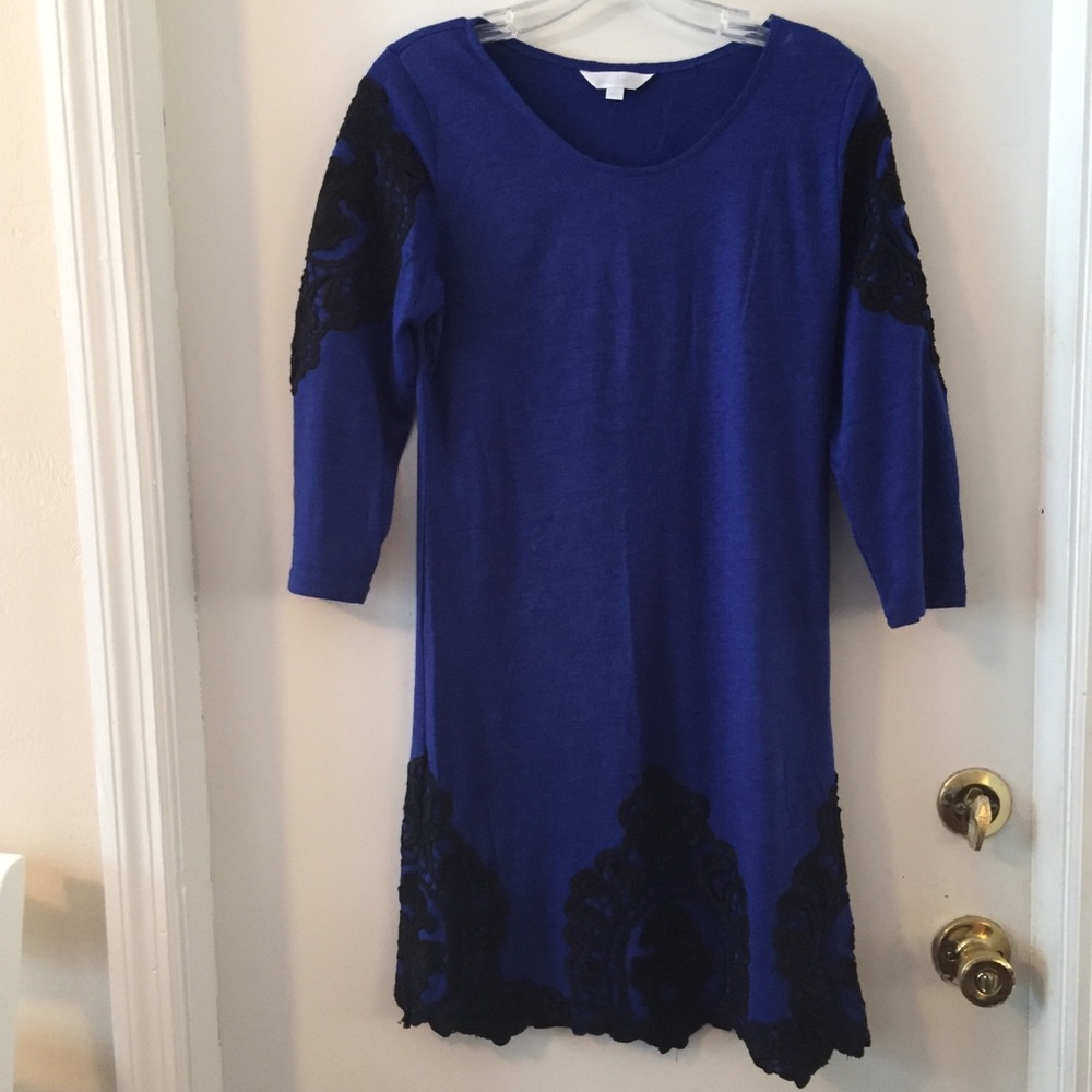 Charming Charlie Royal Blue Black Lace Dress Small